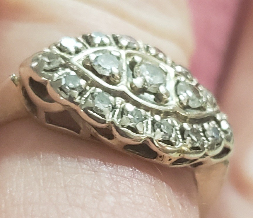 Vintage 14 Kt. Diamond Cluster “Princess” Ring Size 8