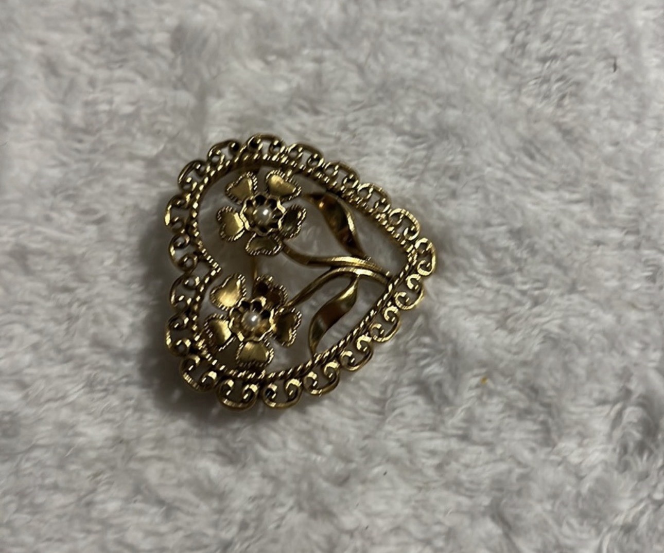 Vintage Heart and Flowers Faux Pearl Brooch