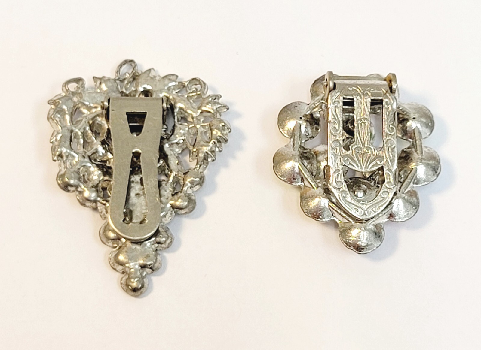 2 Vintage Pastel Clear Rhinestone Dress Clips Brooches
