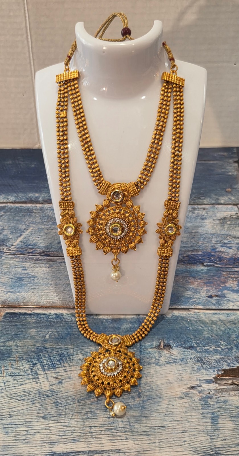 VINTAGE-RETRO Fabulous 22″ Gold South Indian Bridal Duel Necklace / Asian Haram