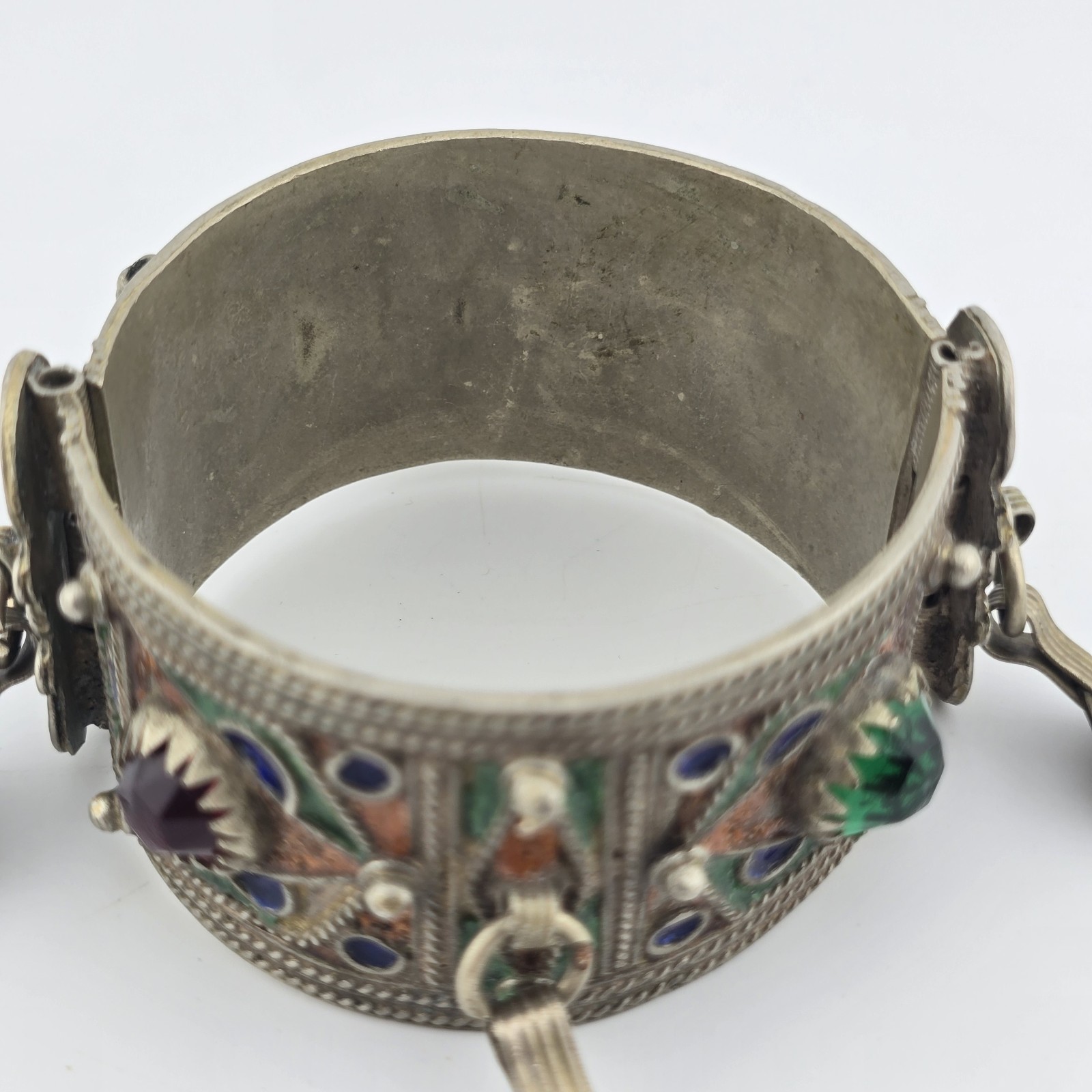 Vintage Berber Moroccan Style Enamel Cuff Bracelet Ethnic Tribal Coin Bangle