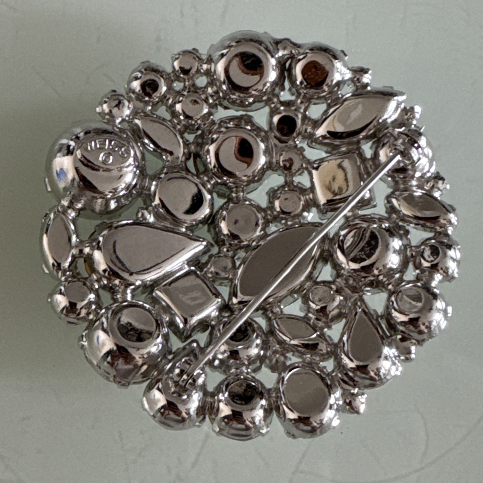 Vintage Weiss Large Brooch Silver Tone With White Crystals