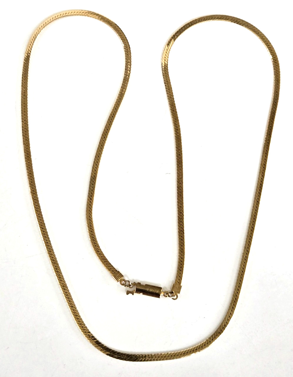 Vintage Gold Tone Herringbone Chain Necklace 29.75″ Fish Hook Clasp 1/8″W