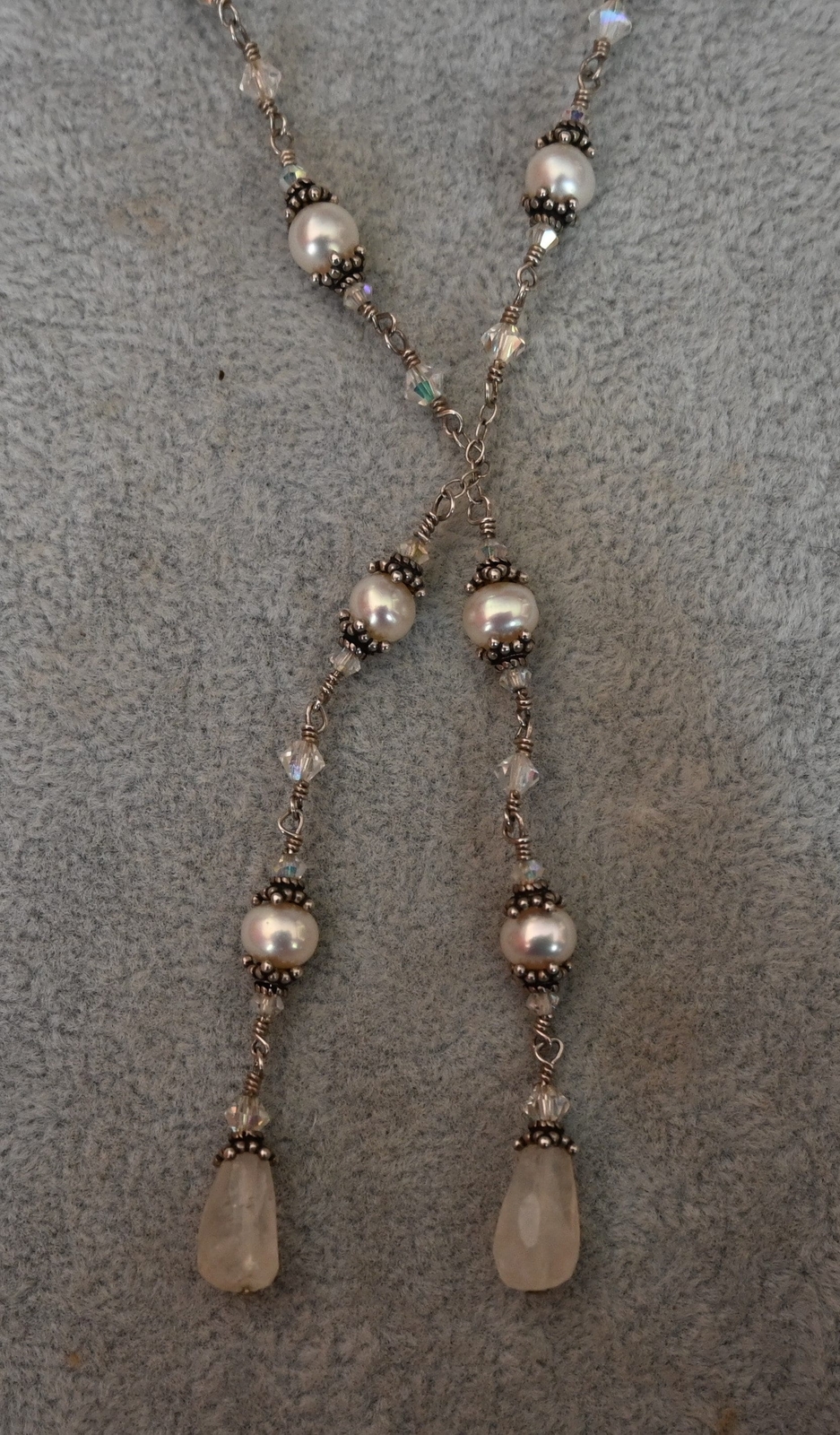 Sterling Silver Moonstone Pearl & Crystal Necklace 22 inches -Elegant!