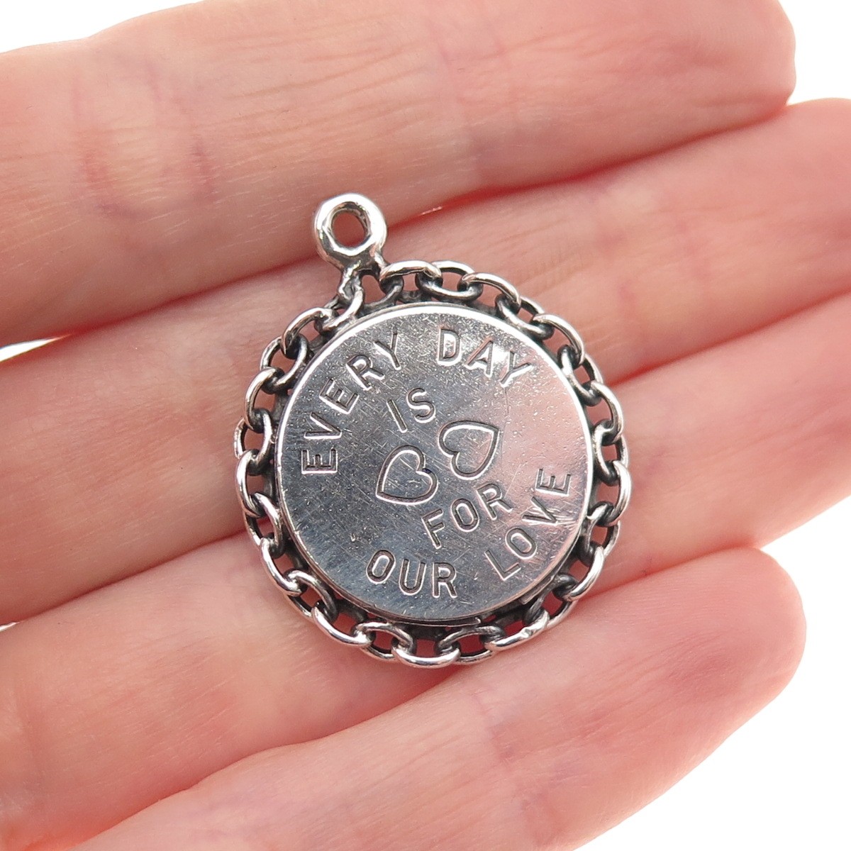 Beau Sterling Silver Antique Art Deco Every Day Is For Our Love Charm Pendant