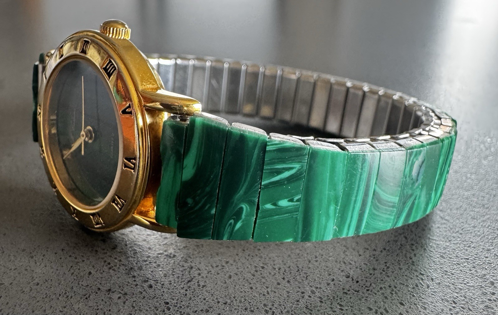 Vintage M. Cassini Women’s Malachite Stretch Band Quartz Watch Size 6”