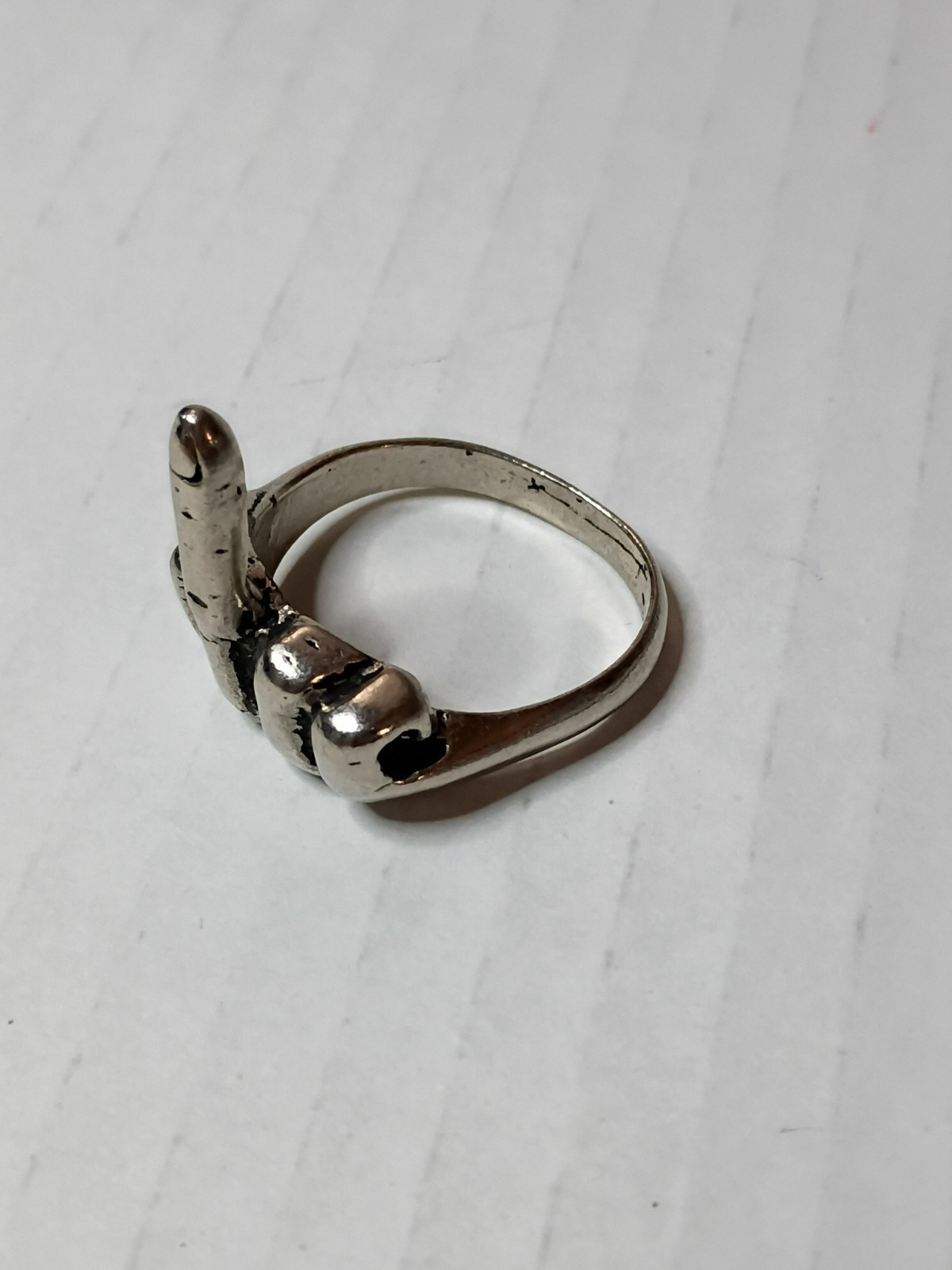 Vintage Metal Middle Finger Ring Size 13.75 Biker Retro Punk Rock Goth Crude
