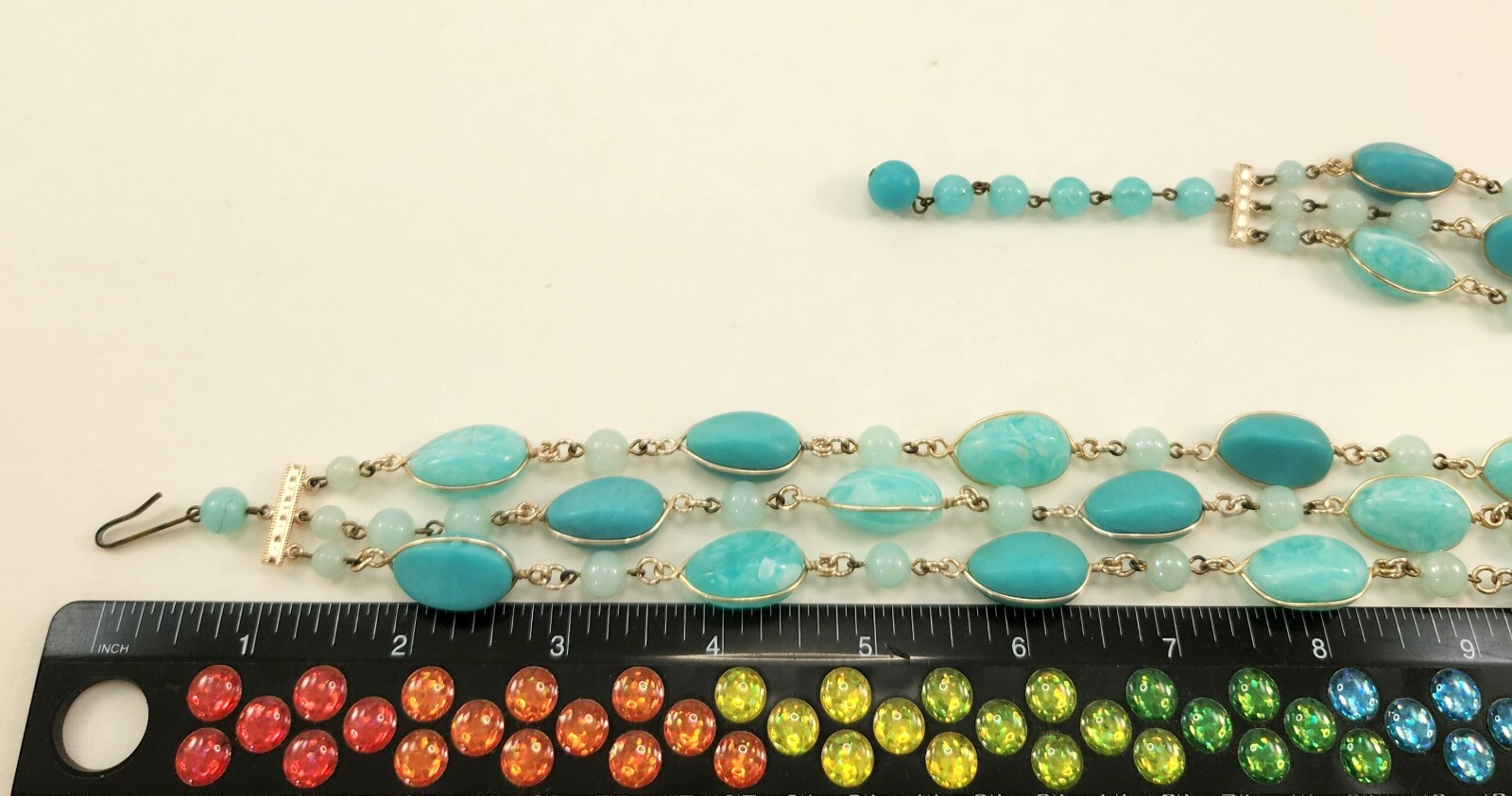 Vintage Western Germany Multi Strand Choker Necklace Beaded Blue 15 in-17.5 in