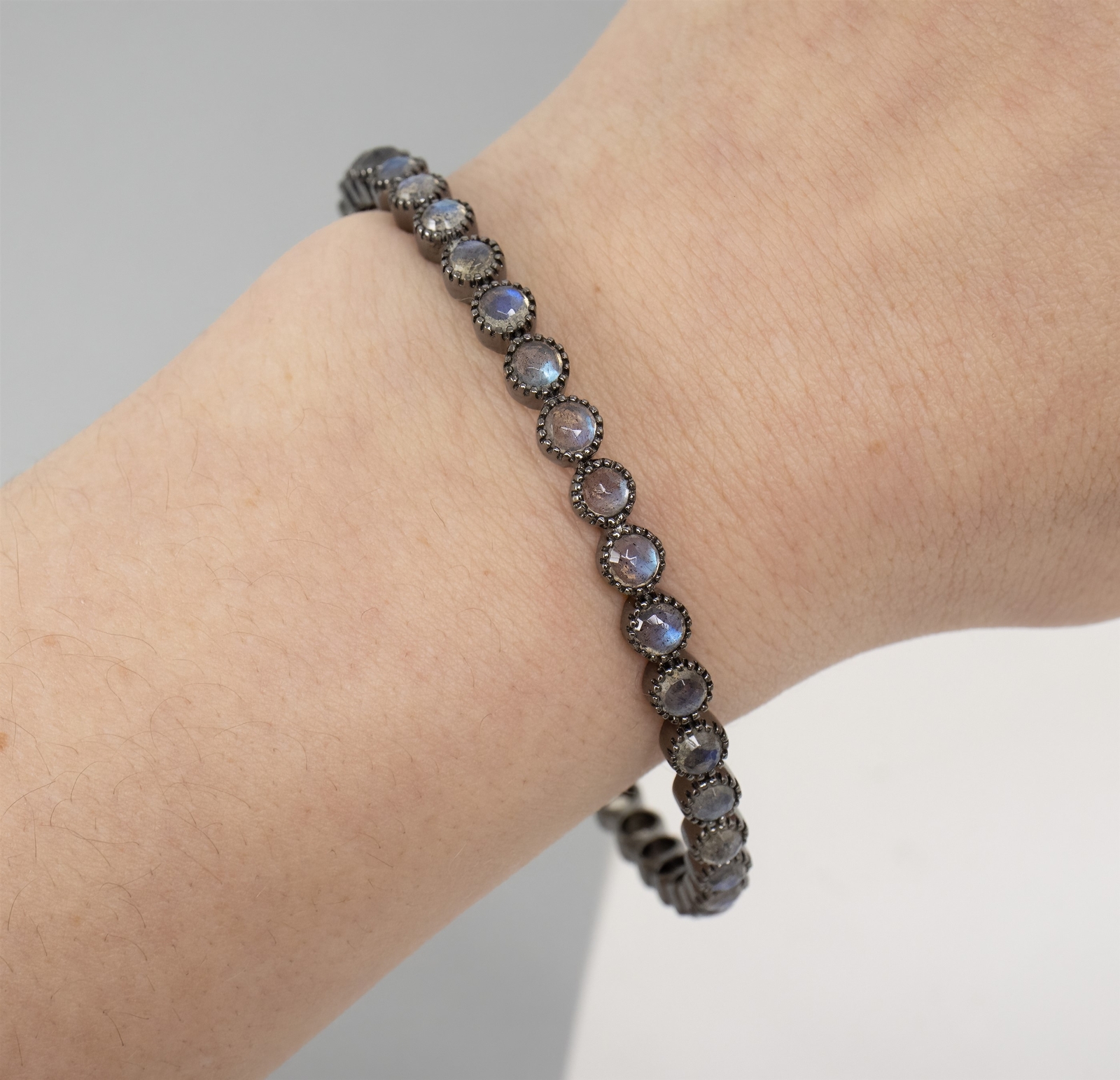 8.1″ HSN Rarities Labradorite Bangle BlackRhodium Sterling Silver Bracelet 15.9g