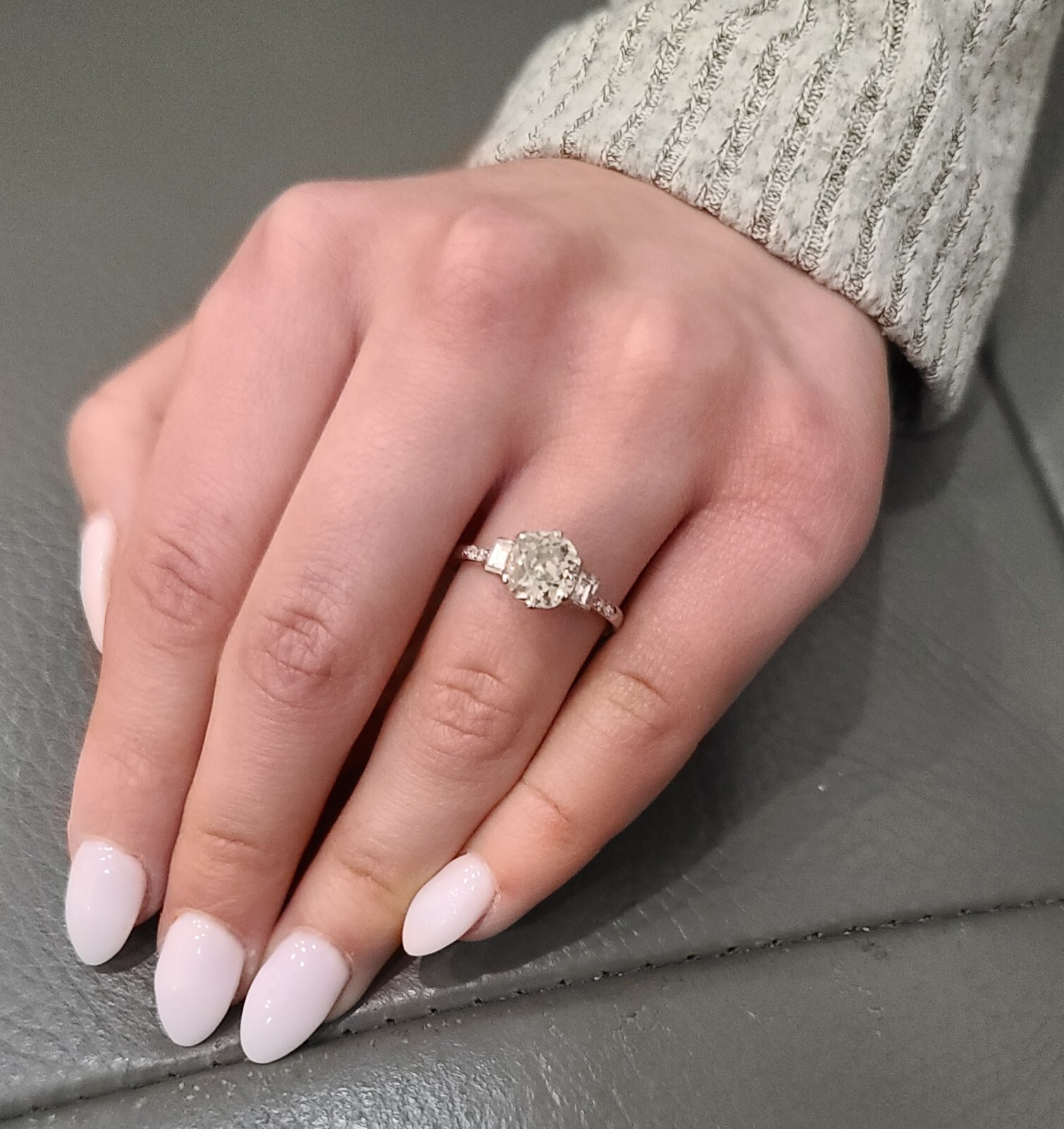 Platinum Vintage Engagement Ring 1.52ct. Natural Old Euro Cut Round Diamond