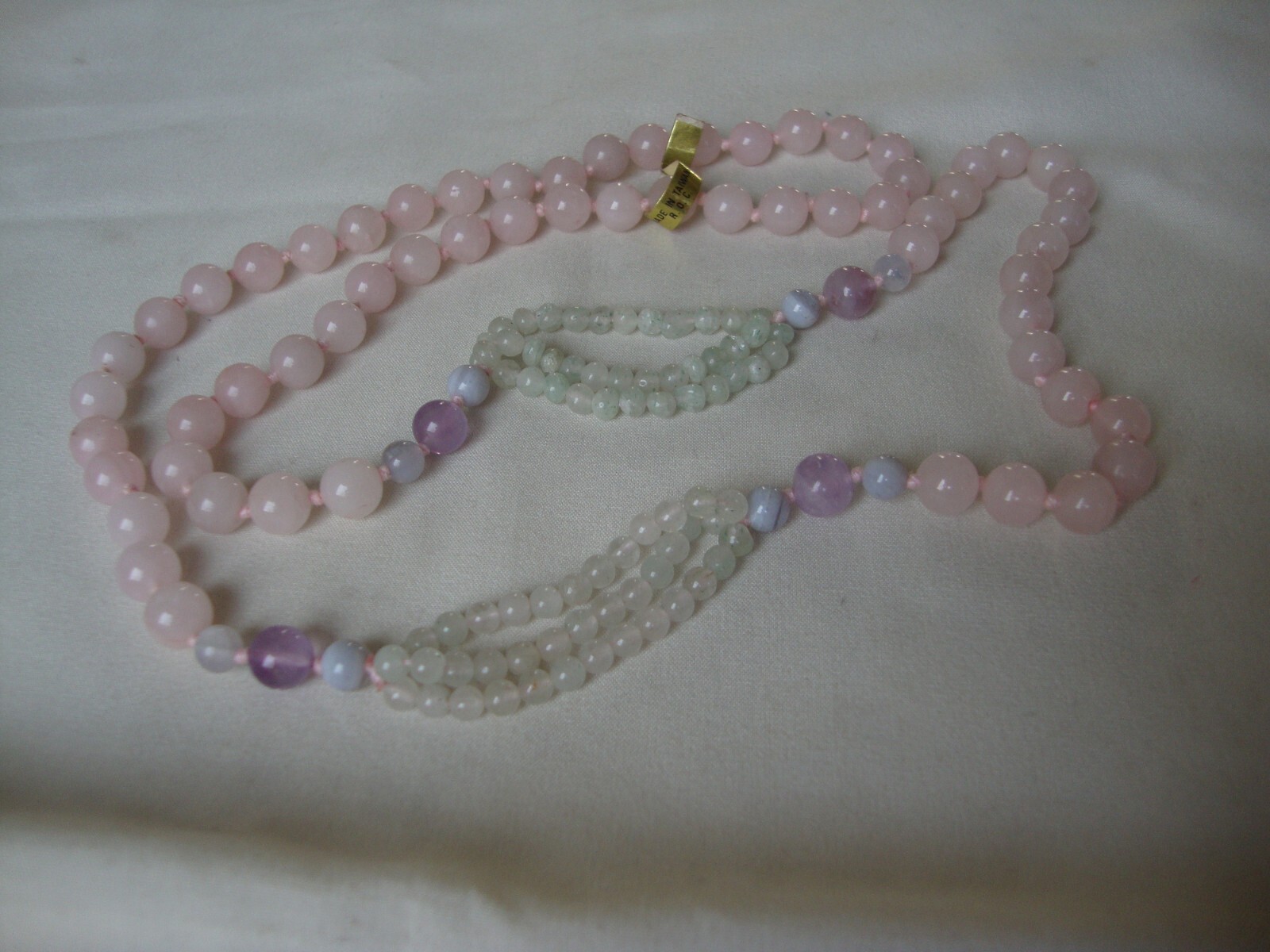 VINTAGE MEDLEY BLUE LACE AGATE AVENTURINE AMETHYST & ROSE QUARTZ BEAD NECKLACE