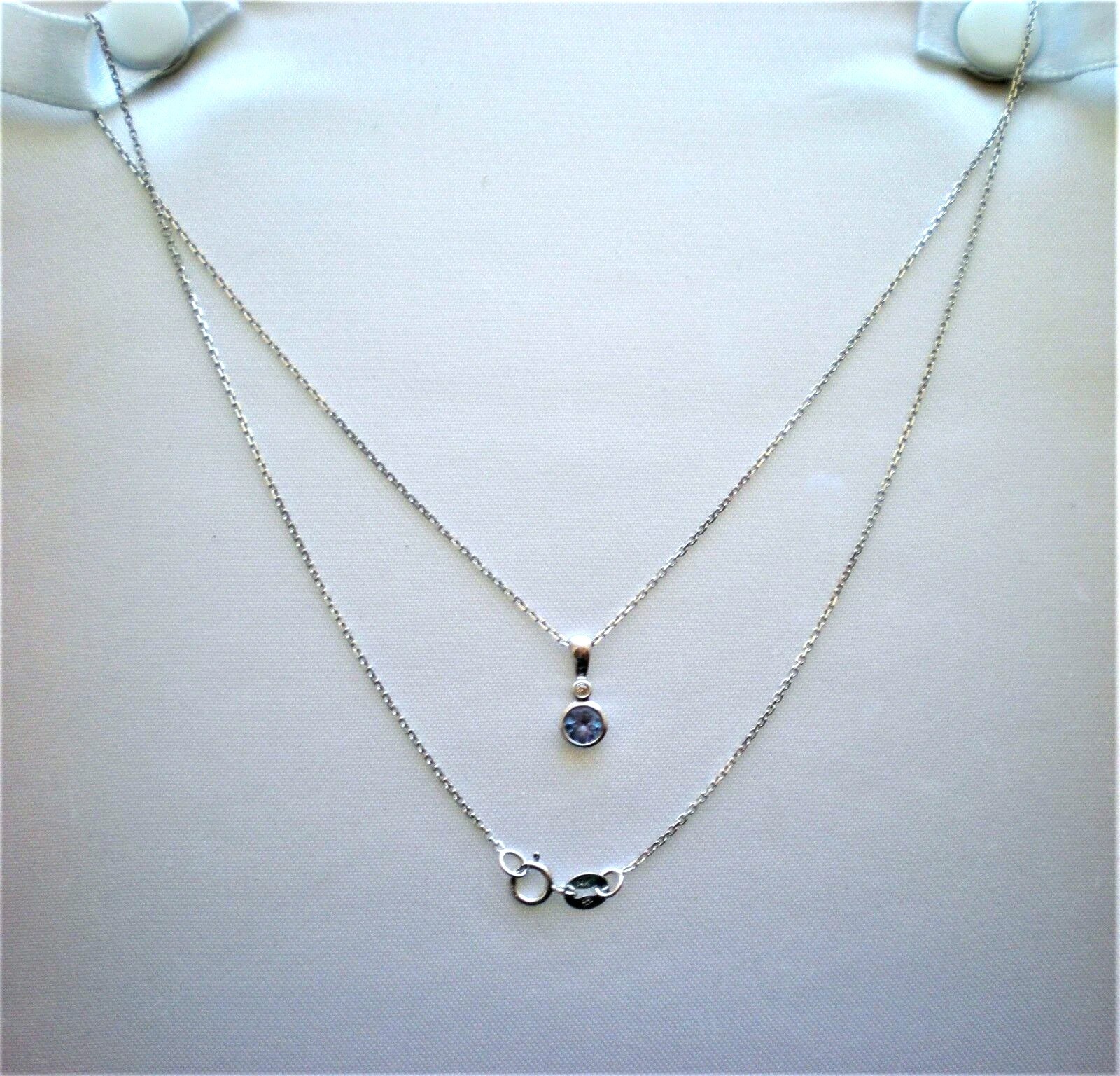 Designer Solid 14K White Gold 0.26CT Tanzanite Diamond Pendant Necklace Chain