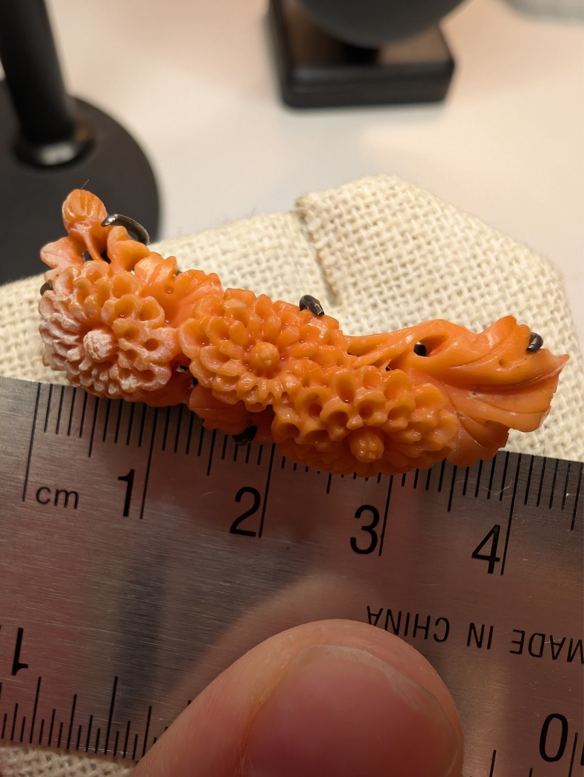 Antique Red Coral brooch carved “chrysanthemum”