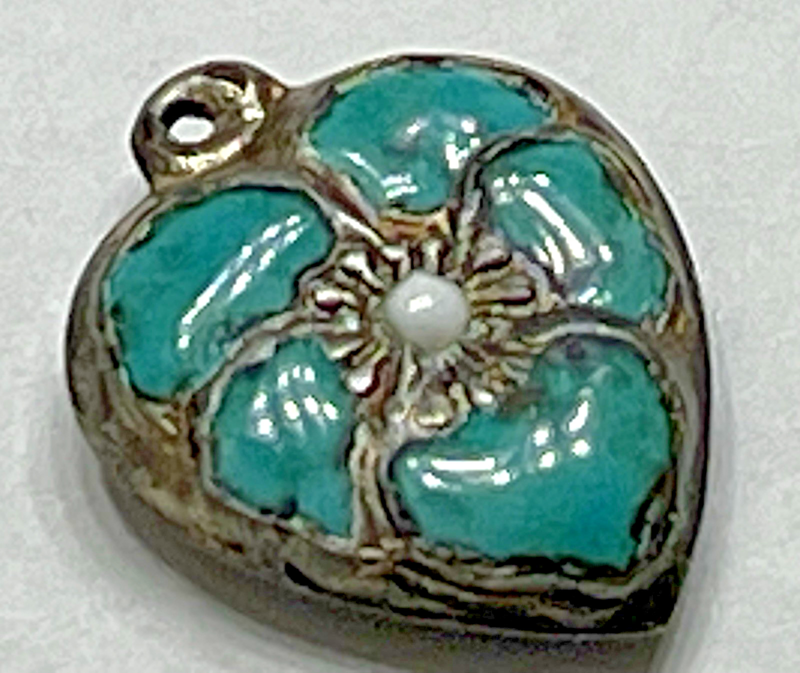 Sterling Silver Heart Flower Charm Puffy Enamel Pansy 925 Vintage Stamped Blue