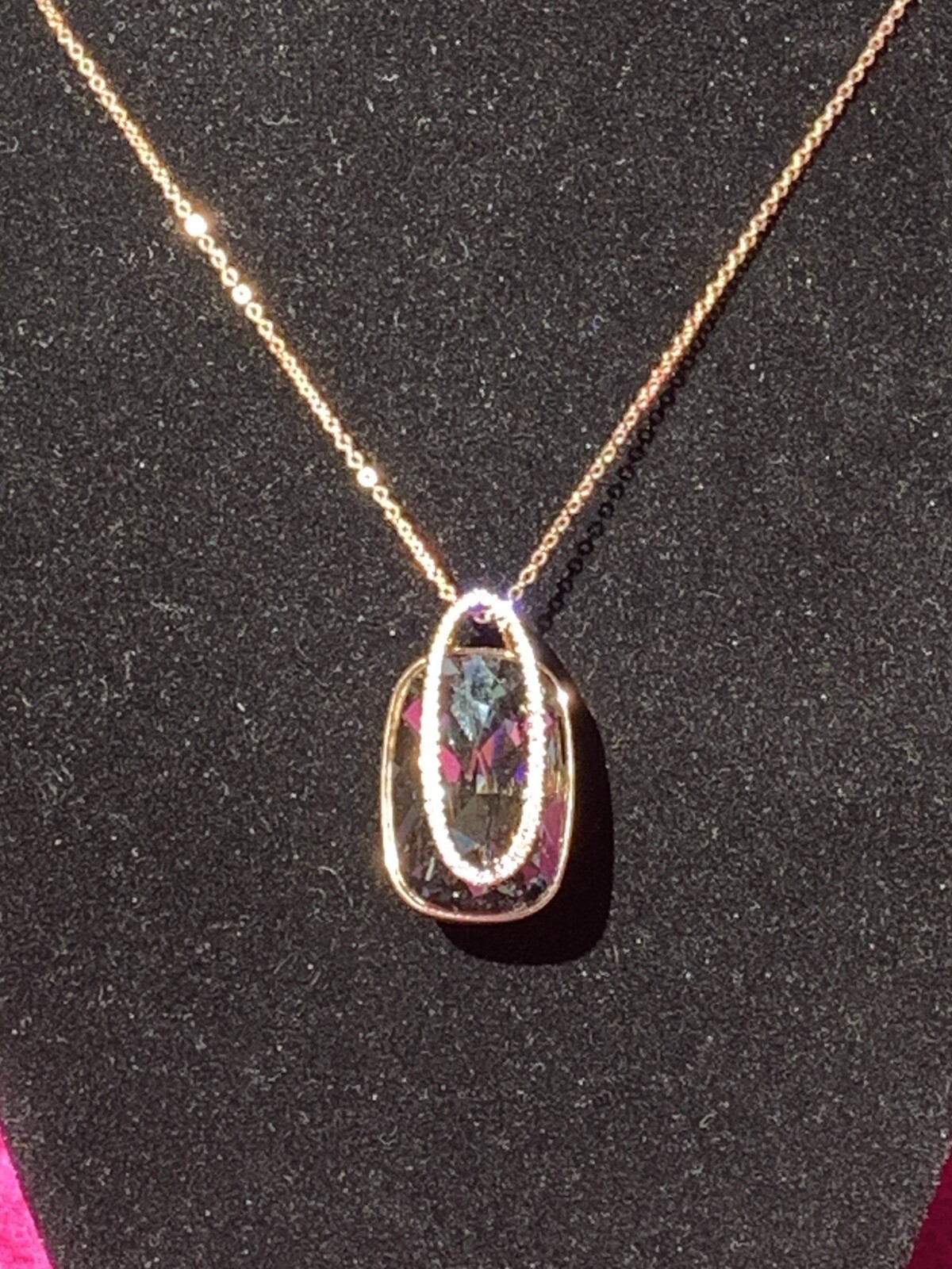 💎RARE – SWAROVSKI (Signed) Stunning “SILVER NIGHT” Pendant Necklace Rose Gold💎