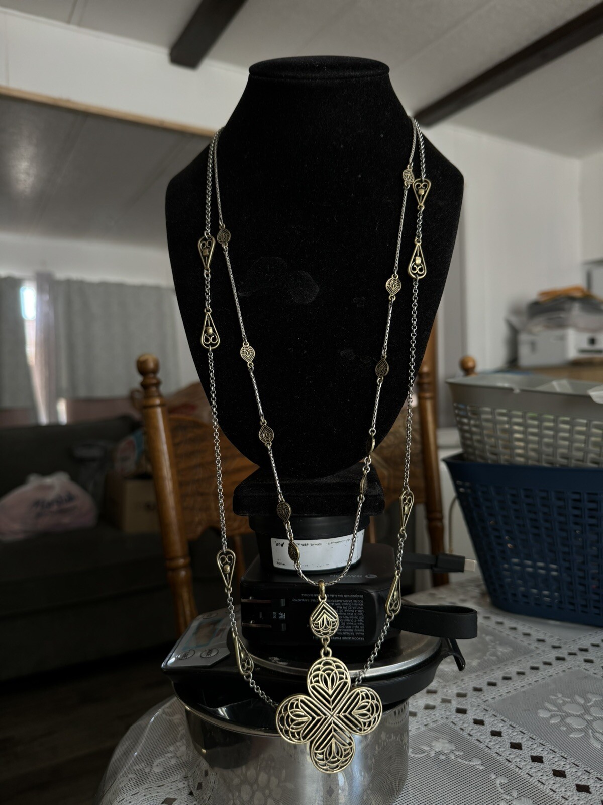 Vintage LUCKYBRAND Silver TONE double Strand Wheat&rolo Chain Link Necklace