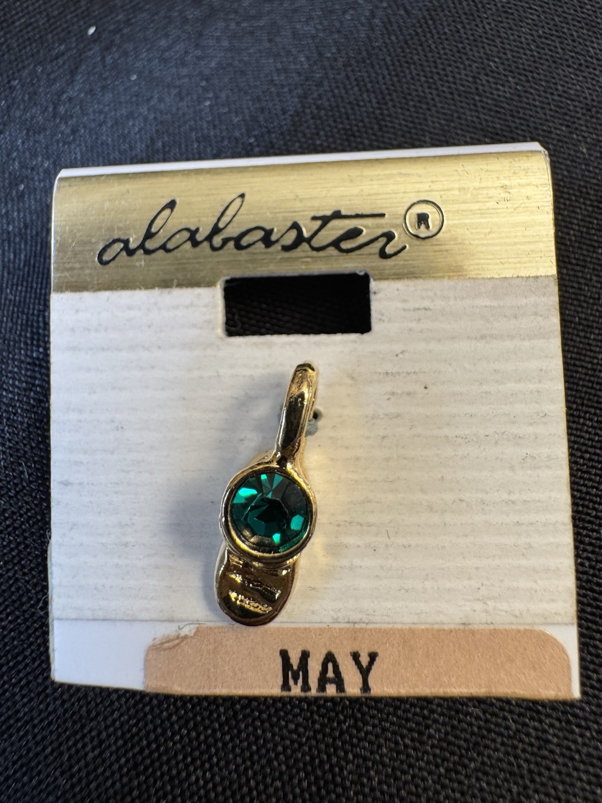 Vintage “Alabaster” Baby Bootie May Birthstone Emerald Green Charm Gold-tone