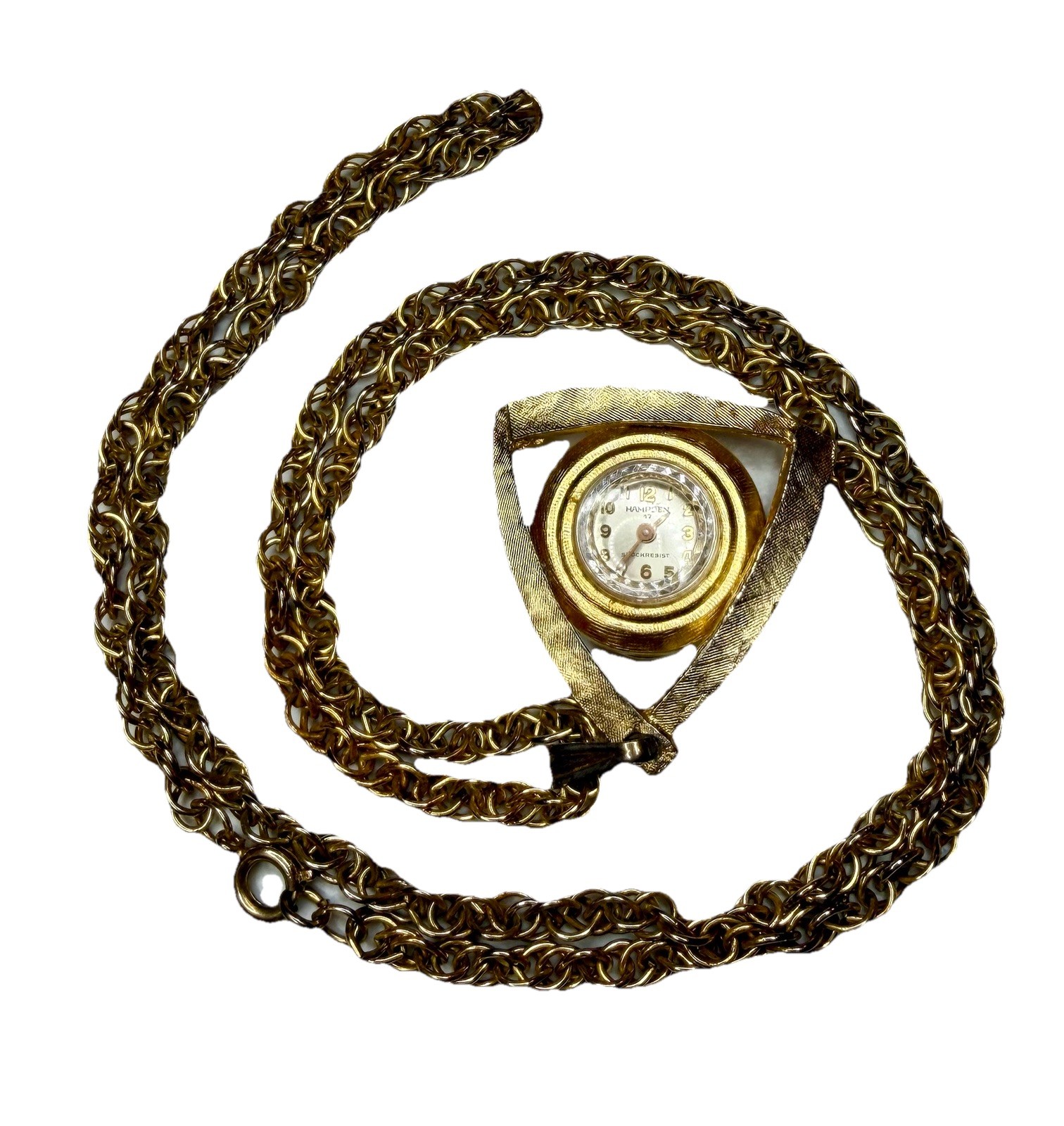 Vintage Silver Hampden Wind-up Watch Necklace 24” Chain, 35 MM Case