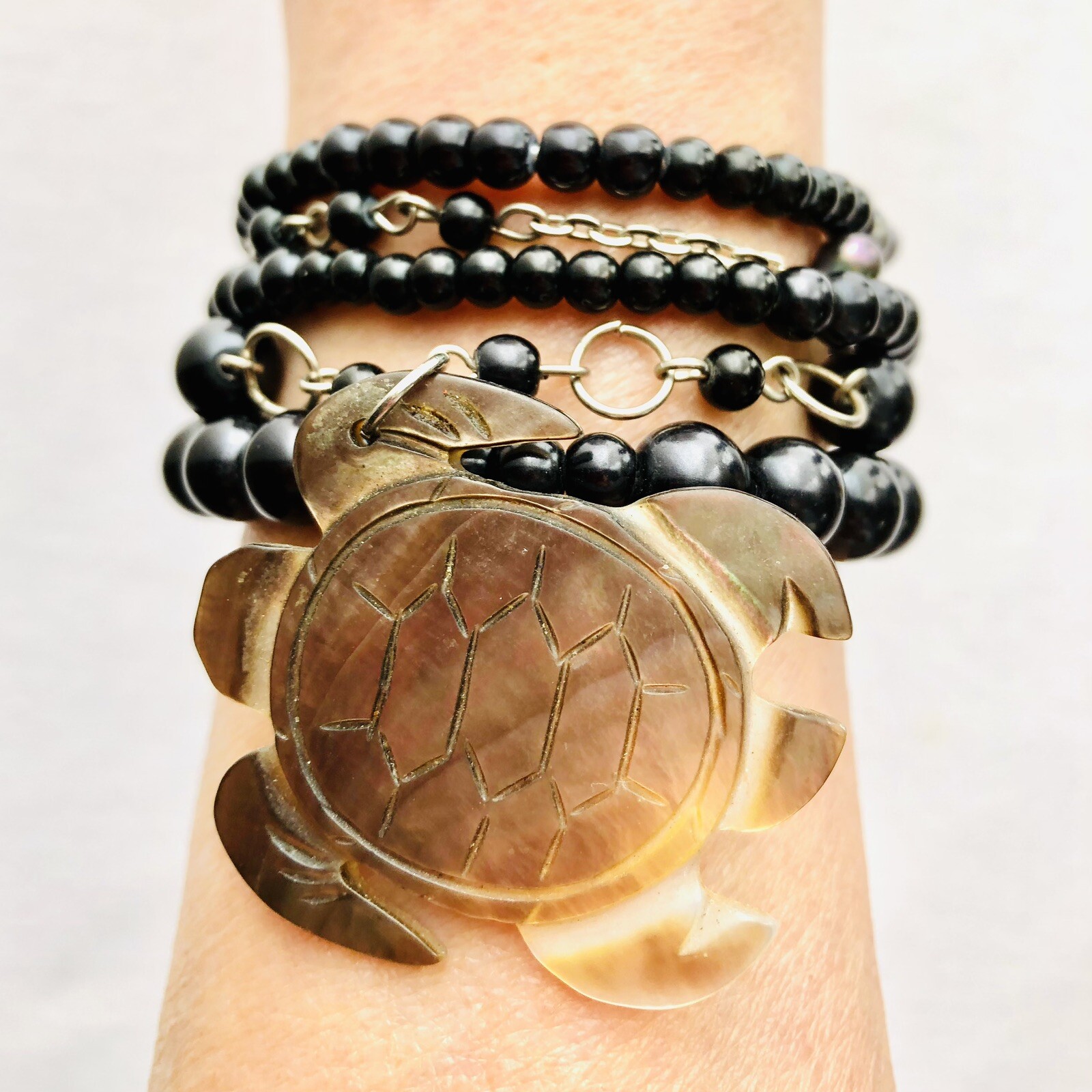 Turtle Charm Bracelet Freshwater Pearl Nautical Beach Ocean Animal Jewelry 8”