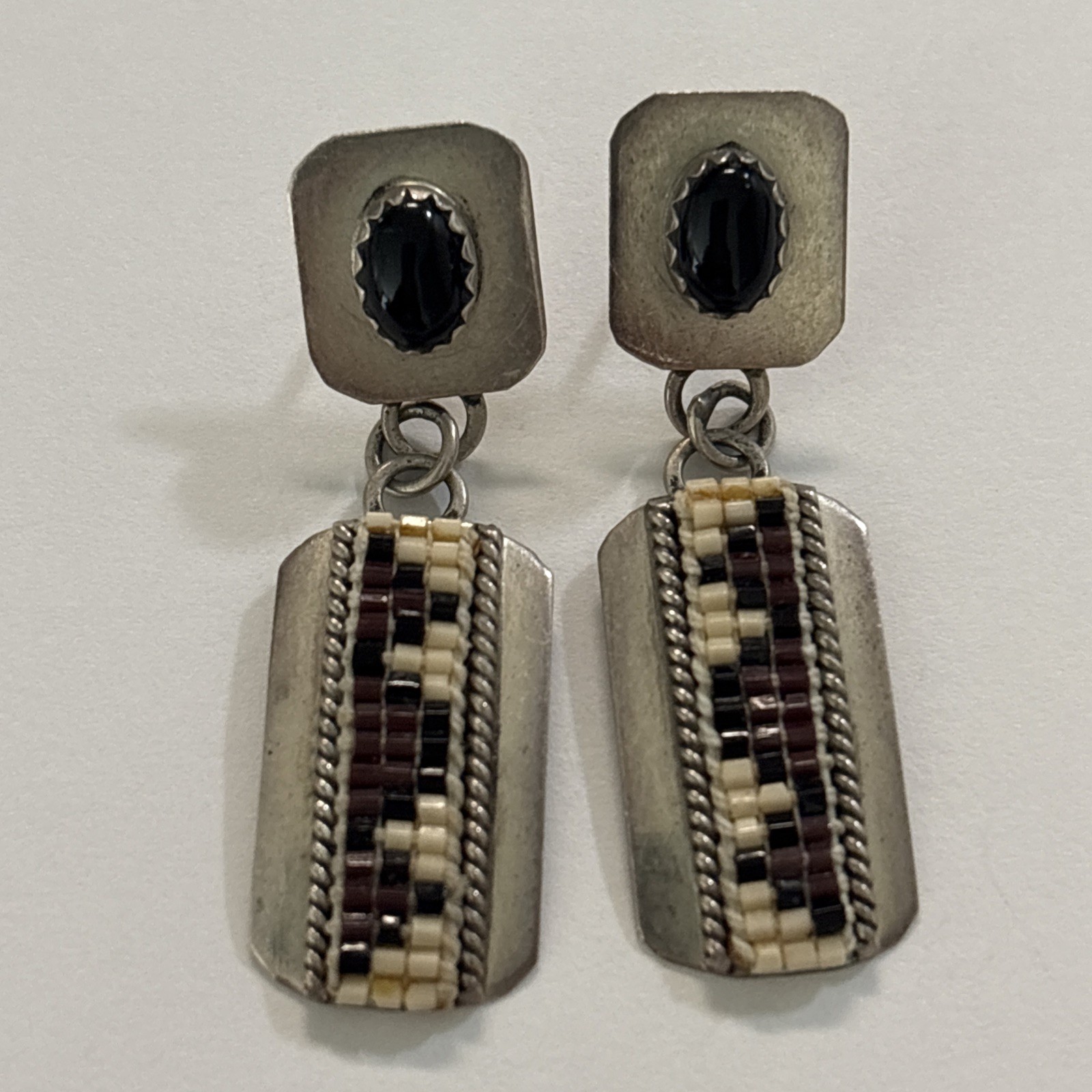 Vintage B Sterling Silver Multicolor Stone Stud Earrings 5.5g. -Length-1.5”