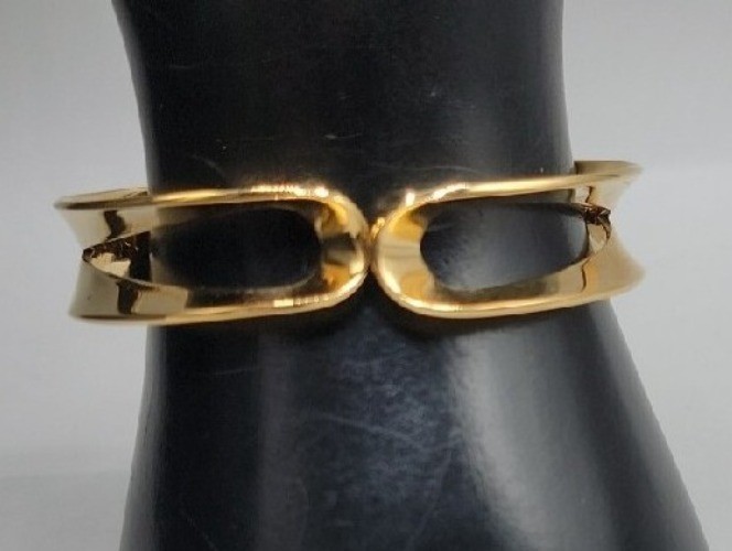 Vintage Crown Trifari Hinged Cuff Bracelet Gold Tone Modern Open Design 1960s