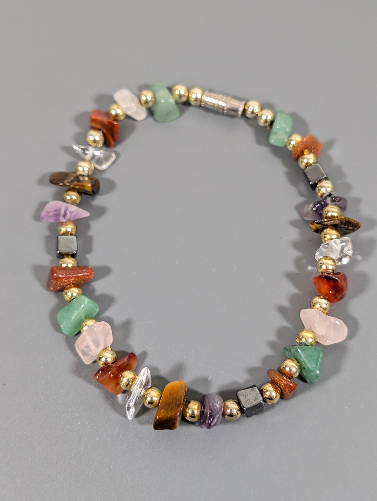Vitnage Gemstone Chip Bracelet Tigers Eye Amethyst Jadeite 7 in