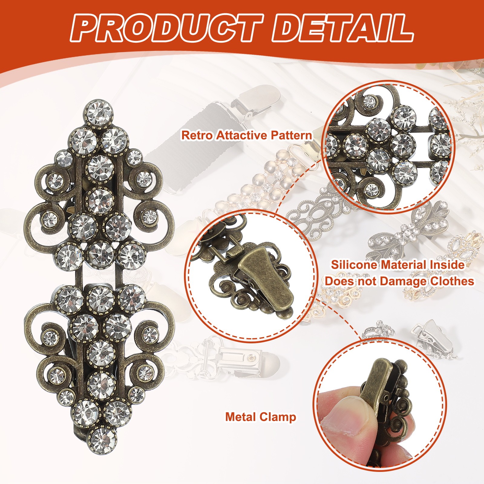 Dress Clips Back Cinch,Retro Sweater Clip Cardigan Clips(5.7×2.4×1.4cm, Bronze)