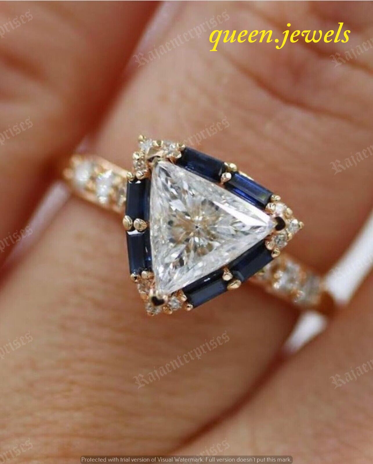 2CT Lab-Created Triilion Cut Diamond Vintage Halo Ring 14K Yellow Gold Finish