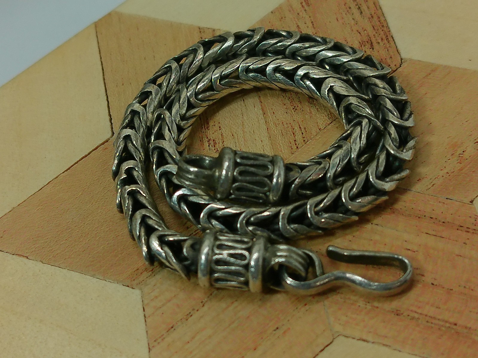 Vtg Foxtail Wheat Braid Sterling Silver 4.6mm Wide Spiga Hook End Bracelet 8.5″