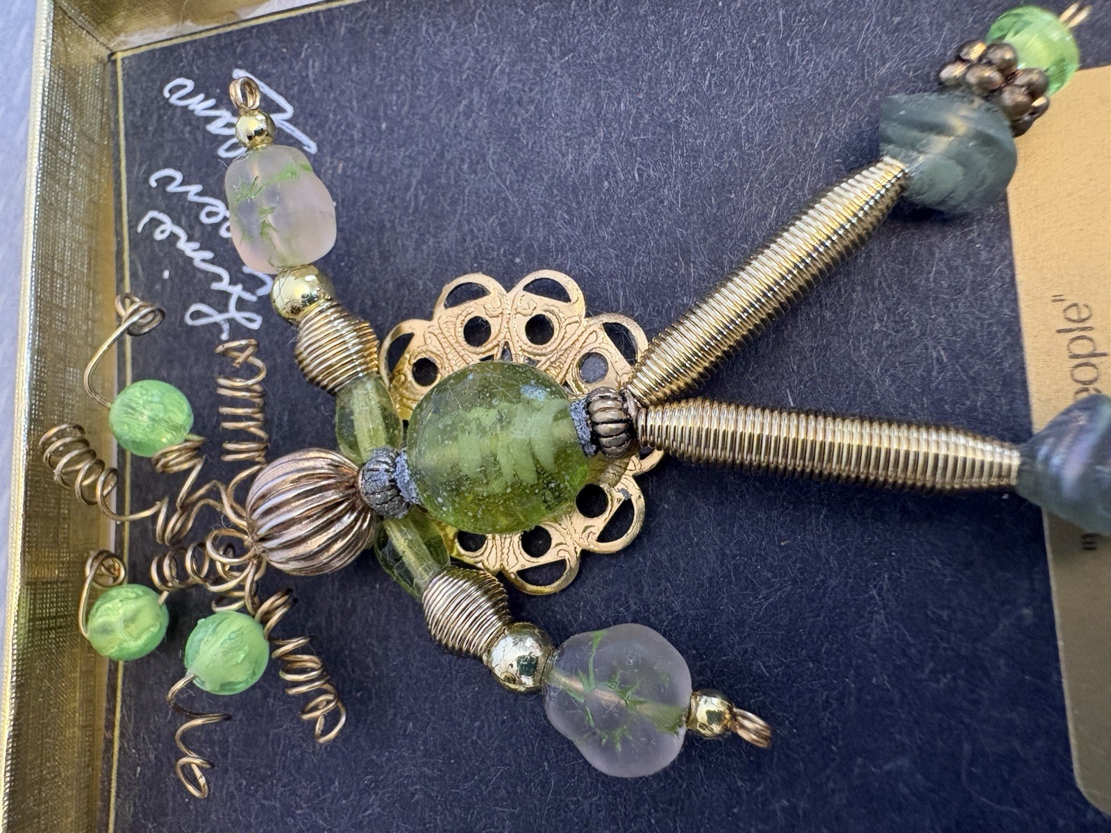 Artisan Handmade Posable Brooch Wee People Beaded Articulated Lime Green Dream