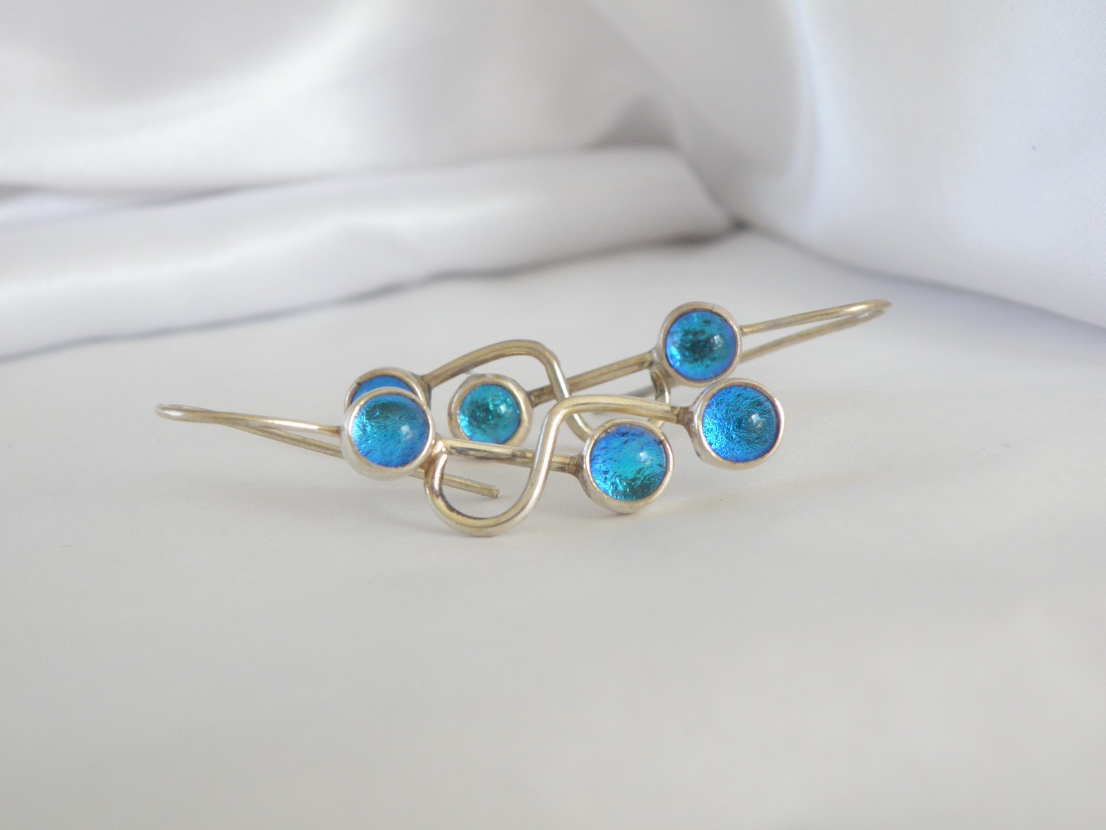 Artisan Sterling Silver 925 Blue Mirano Glass Dangle Earrings