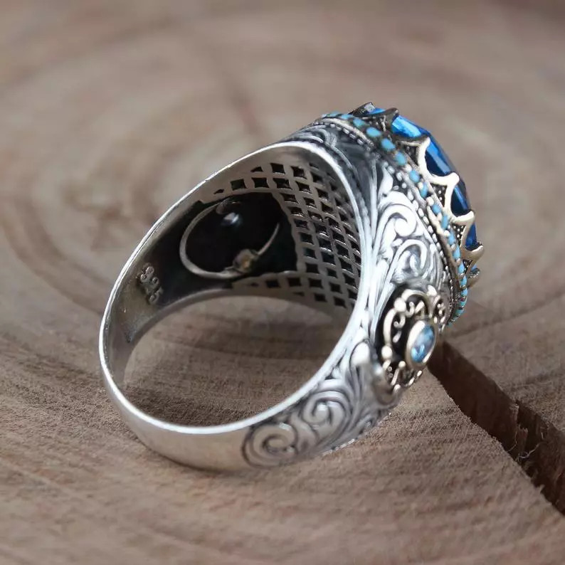 Beautiful Transparent London Blue Topaz With Blue Opal Magnificent Men’s Ring