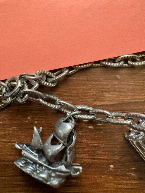 Collection 8 Vintage Sterling Siver Charms on Silver Chain 22″ long