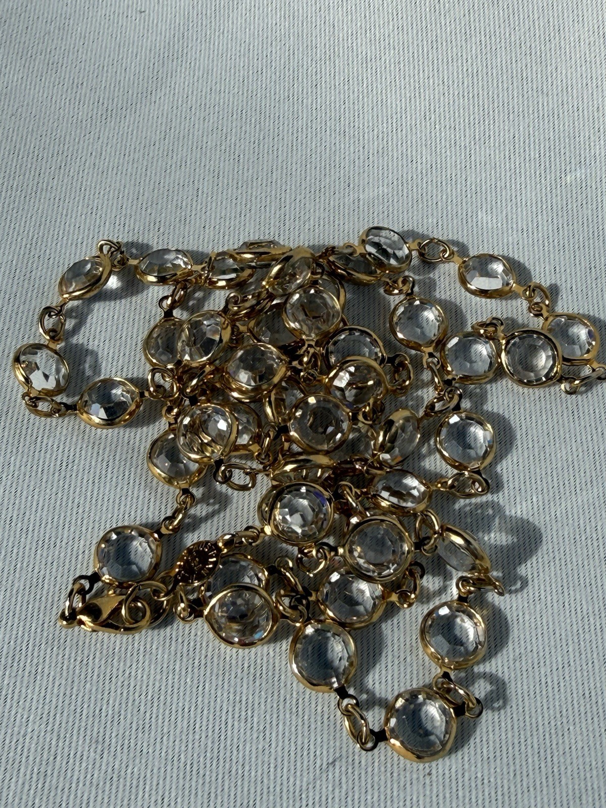 Austrian Crystal Bezel Necklace Gold Tone Clear 17”
