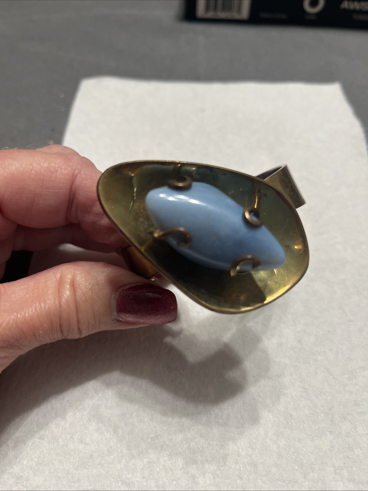 Los Castillo Sterling Silver Bracelet Modernist Vintage Agate ? Chalcedon?
