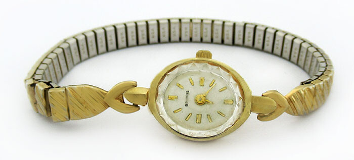 BENRUS LADY’S DIAMONDS WATCH SOLID 14K YELLOW GOLD – STRETCH BAND