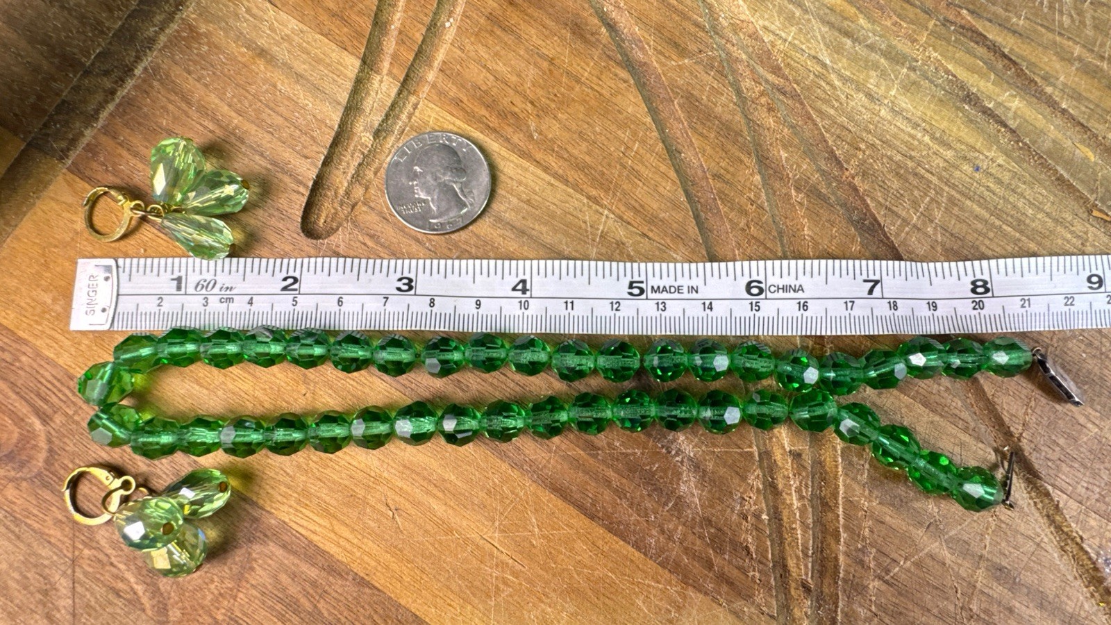 Emerald City Green Crystal Glass Choker Necklace 835 Silver Clasp w/Earrings Set