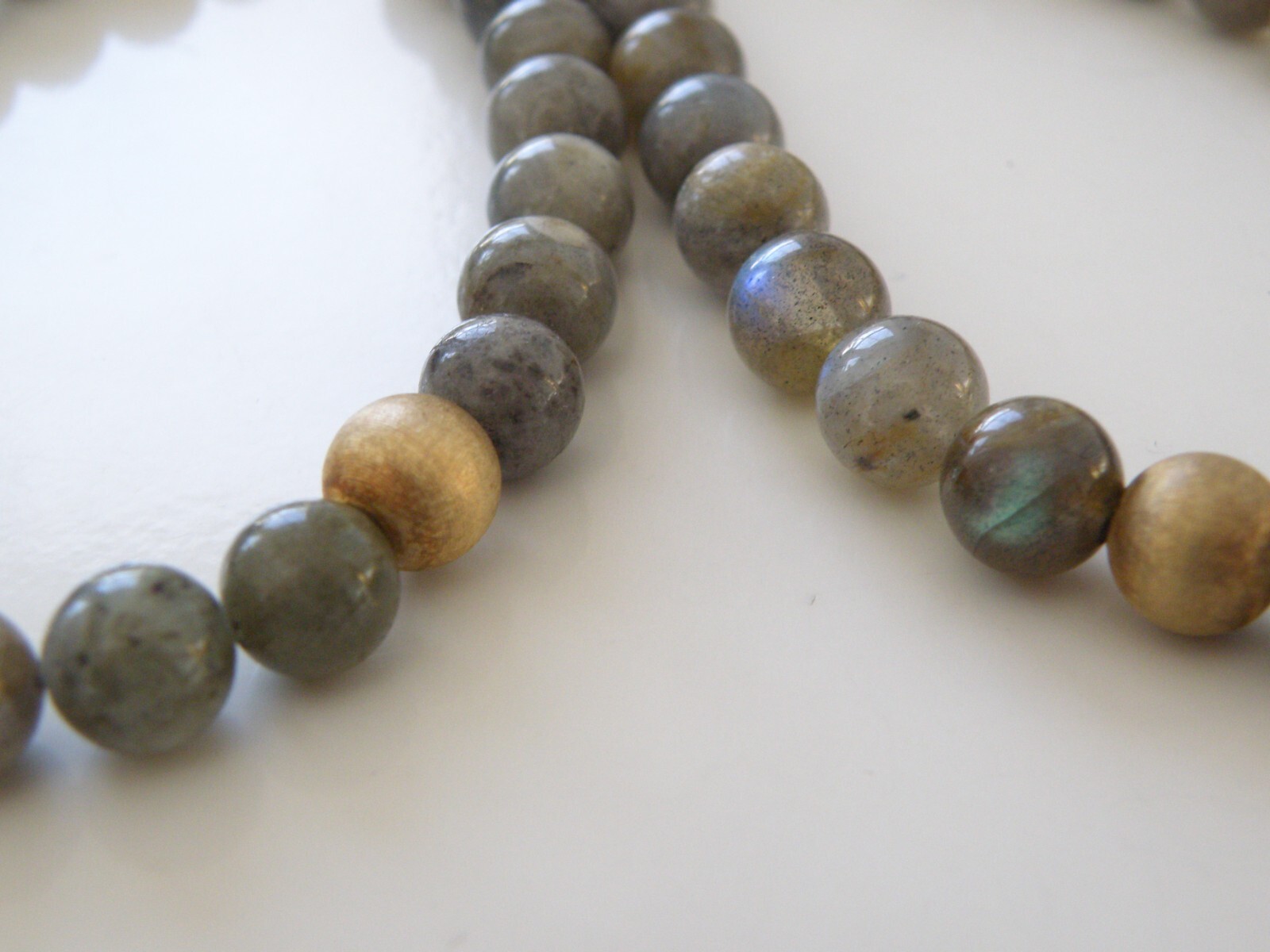 Vintage Sterling Silver 925 Gold on Natural Labradorite Bead Necklace 17.5″