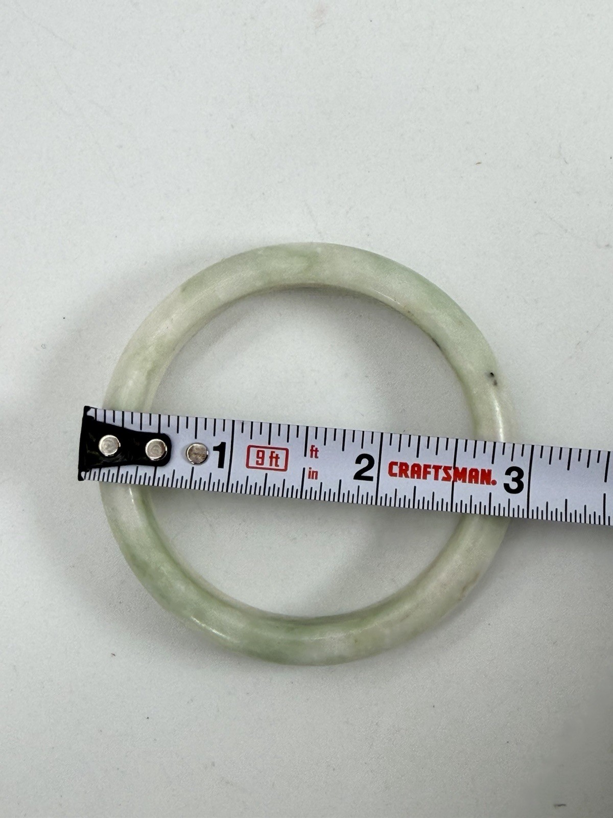 Vintage Natural Pale White Green Jadeite Jade Gemstone Bangle Bracelet