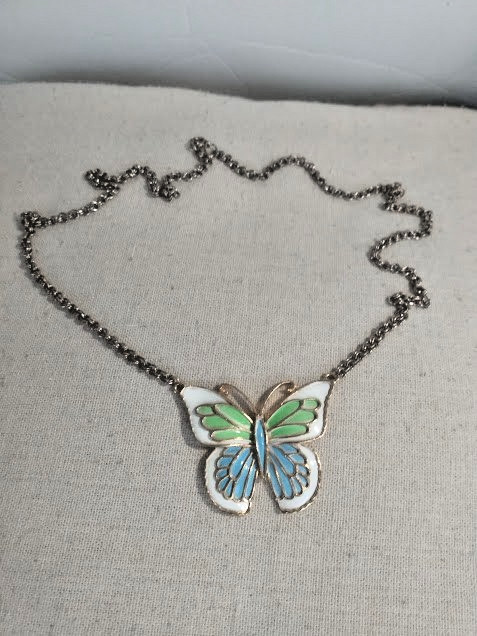 Vintage JJ Signed Colorful Metal Enamel Finish Butterfly Necklace