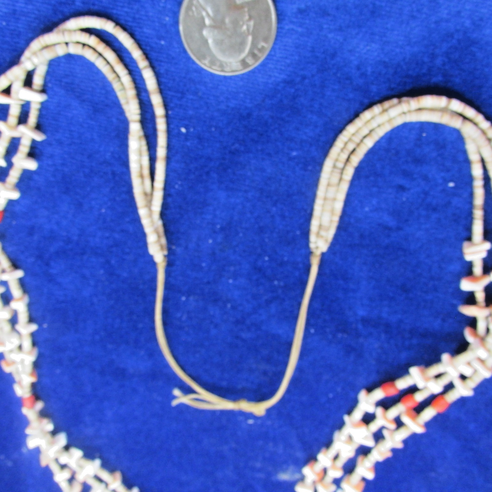 VTG SW 3 STRAND LIGHT SHELL HEISHI & PINK SHELL AND RED BEADS, NO METAL