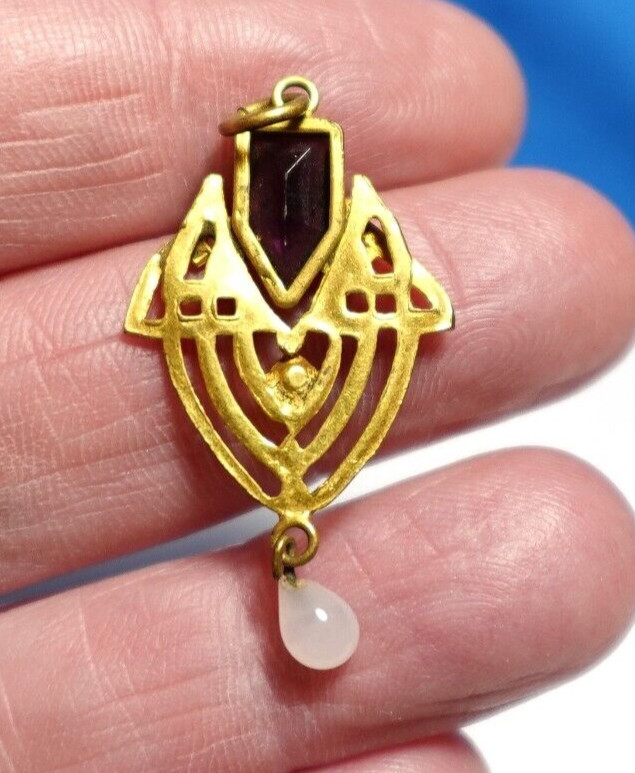GOLD FILLED AMETHYST QUARTZ ANTIQUE LAVALIER PENDANT 1.9 GMS 30 X 17 MM J-601
