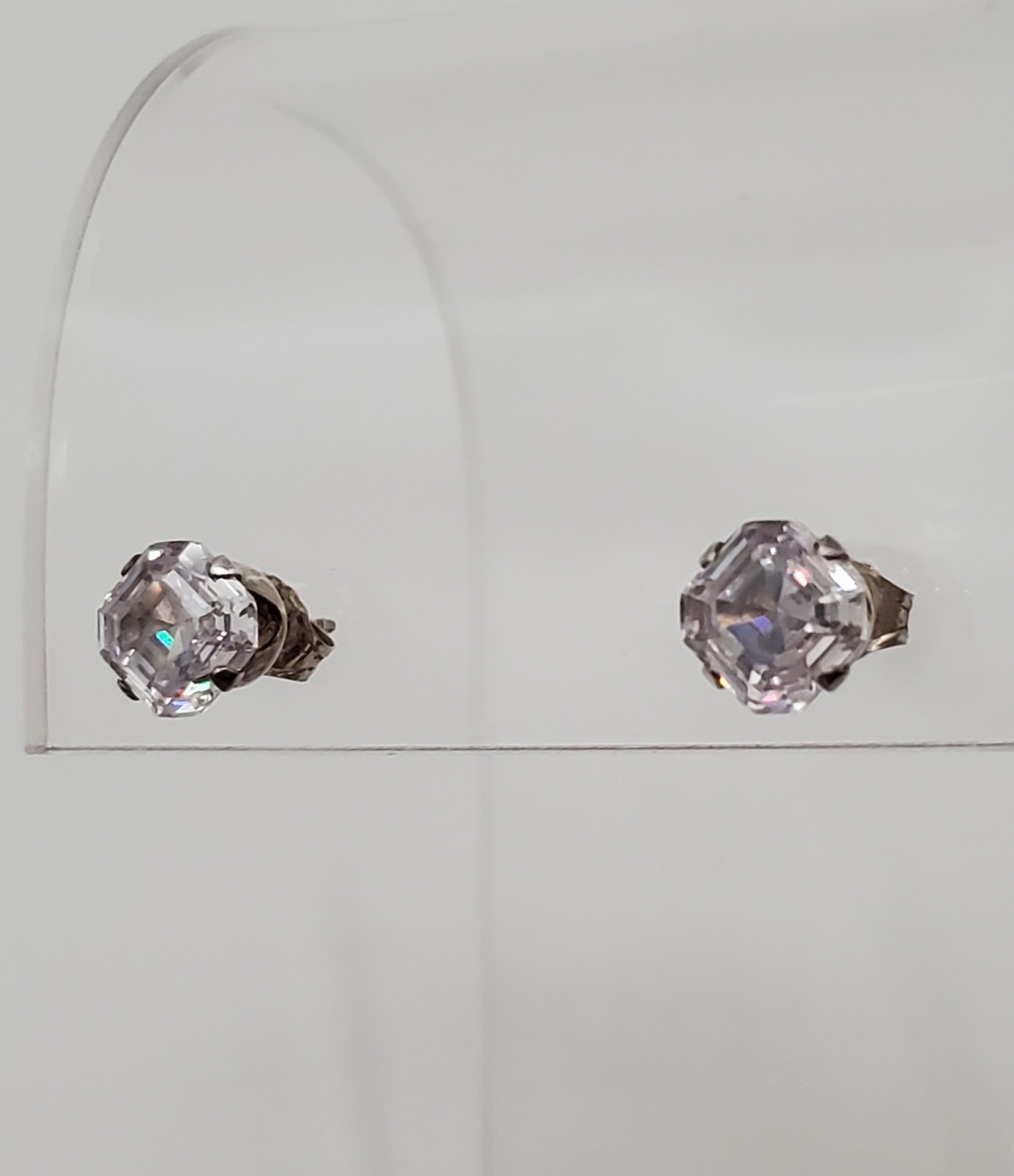 925 C Signed 5mm CZ Sterling Silver Square Faceted Cushion Cut Stud Estate Glam