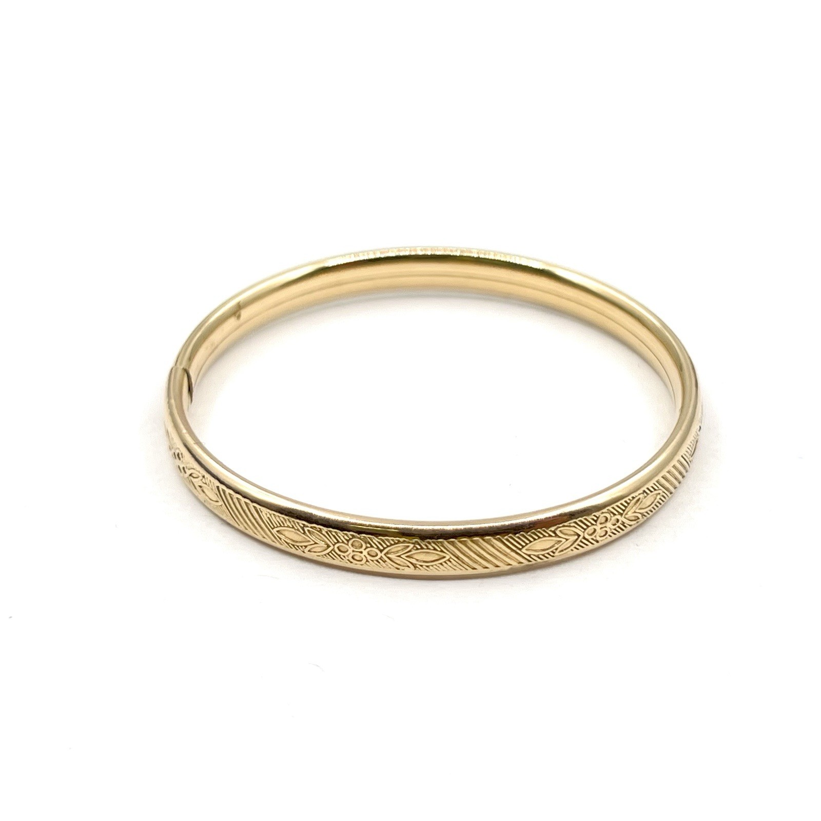 14/20 Gold-Filled Engraved Floral Pattern Vtg 5mm Bangle 5-1/4″ Baby Bracelet