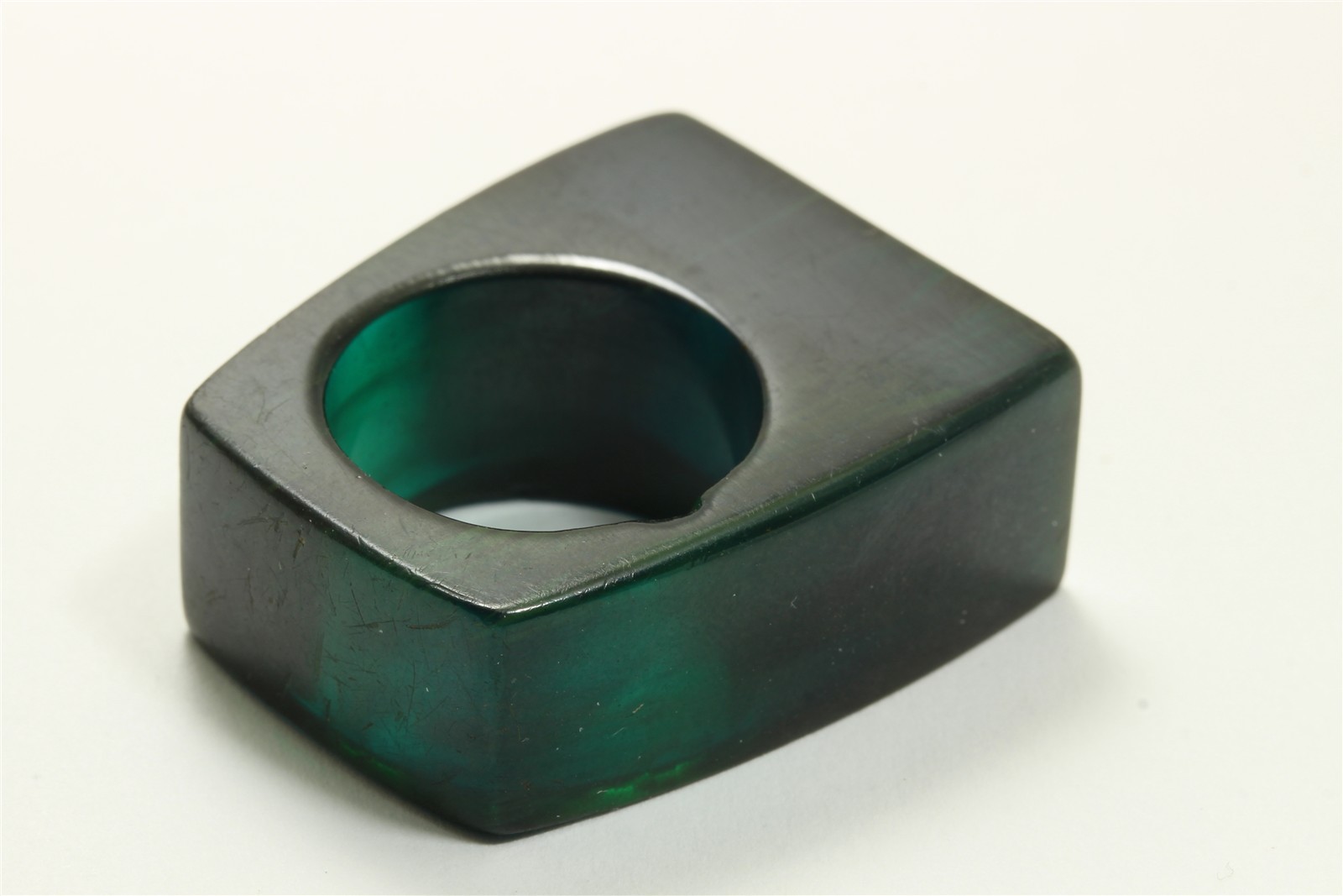 Vintage Art Deco Carved Dark Green Bakelite Geometric Ring TESTED Sz4.75/5