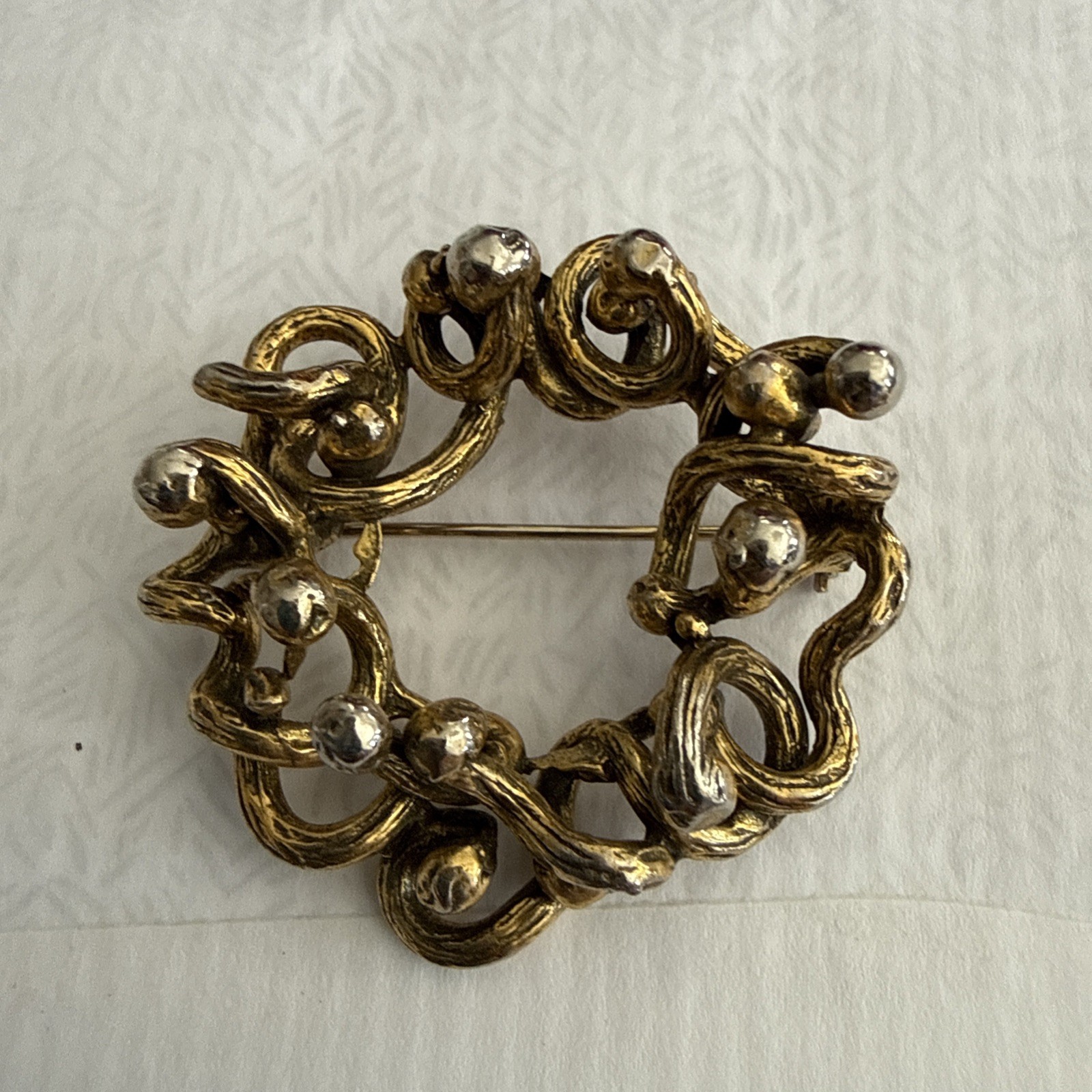 Zentall Brooch Pendant Brutalist Gold and Silver Tone Vintage 1.5 inches