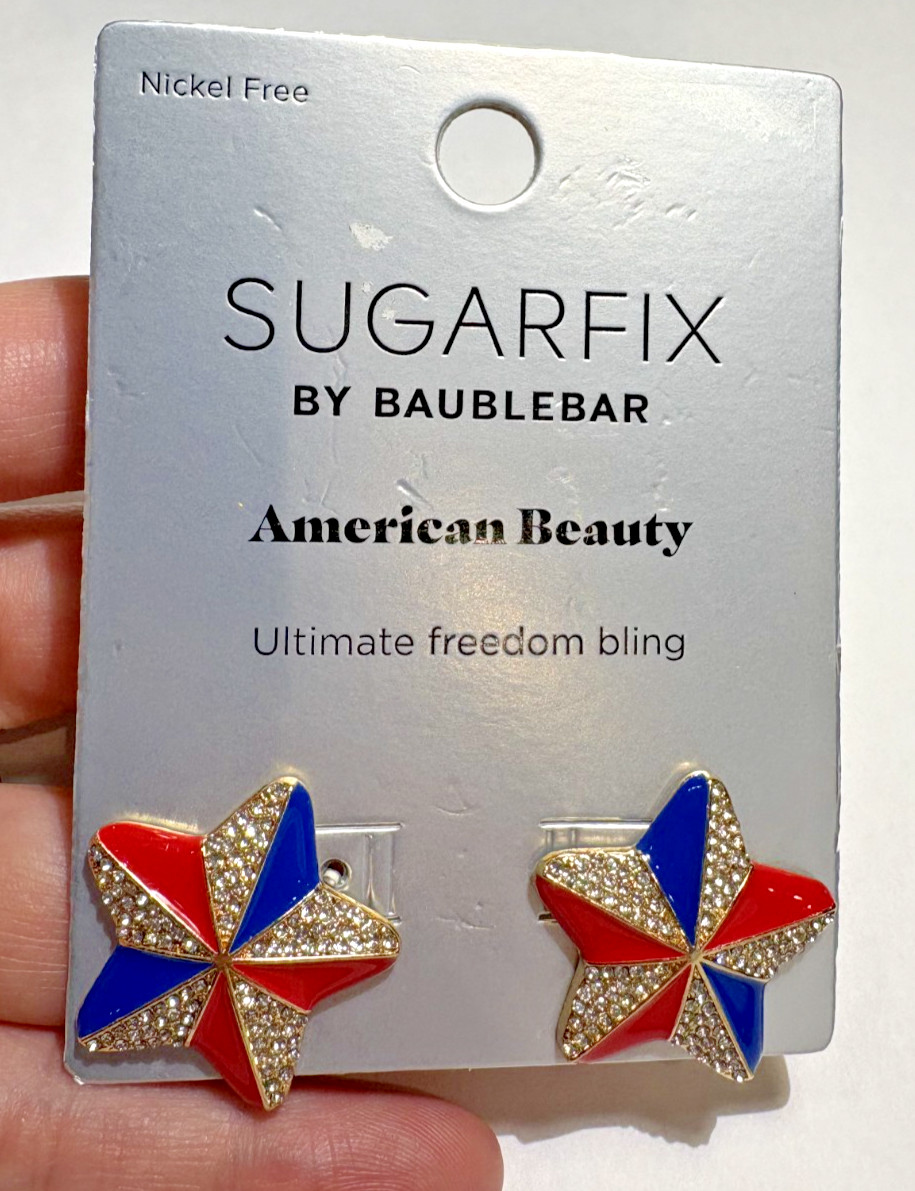 NEW Sugarfix America Star USA Blue Red Enamel Cluster Rhinestones Stud Earrings
