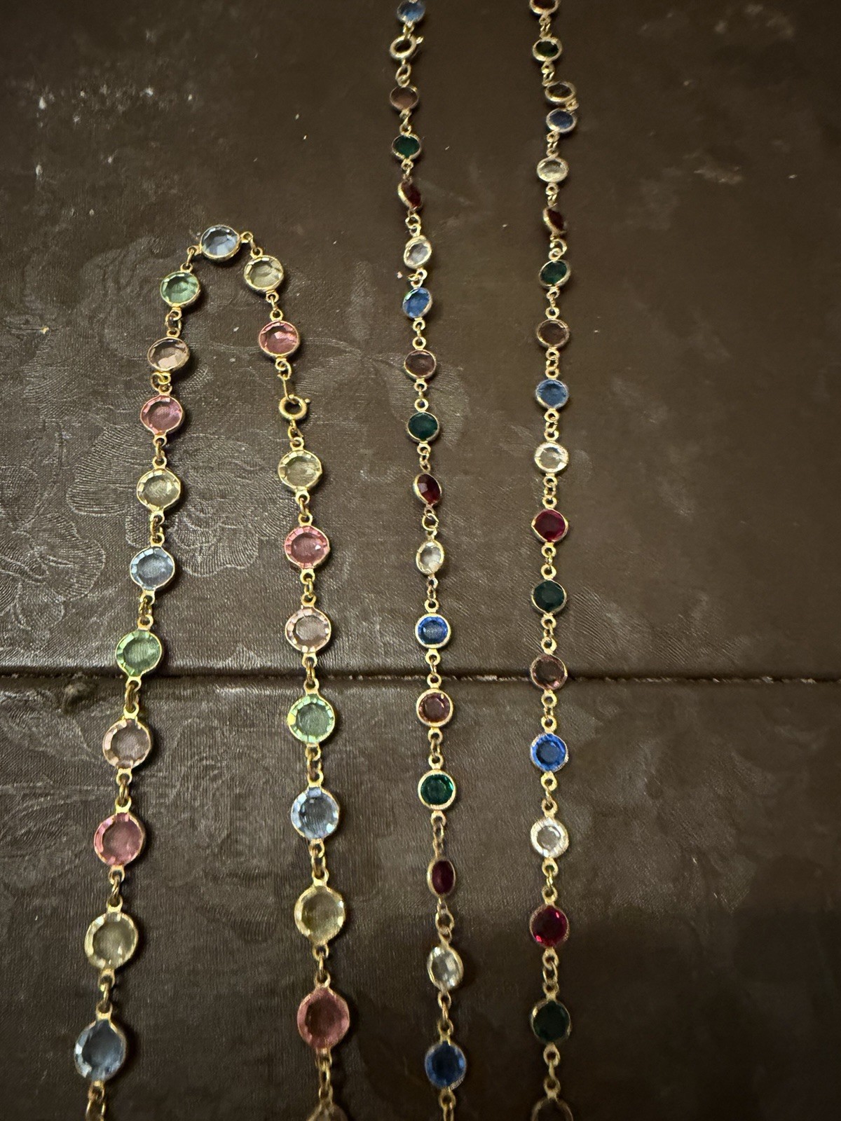Vintage Faceted Austrian Crystal Window Necklace Bezel Soft Pastels Lot 2