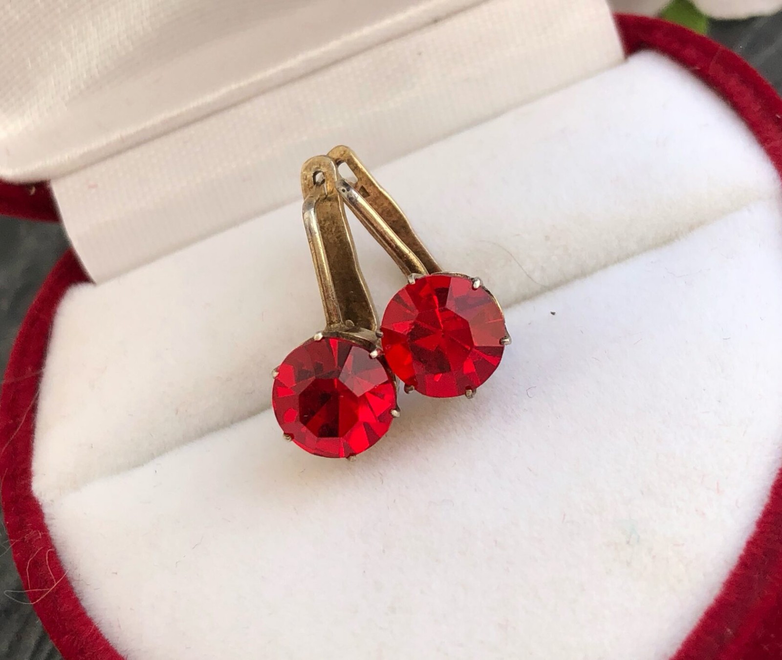 Estate Vintage Soviet Earrings Gilt Sterling Silver 875 Tourmaline Stud Ear USSR