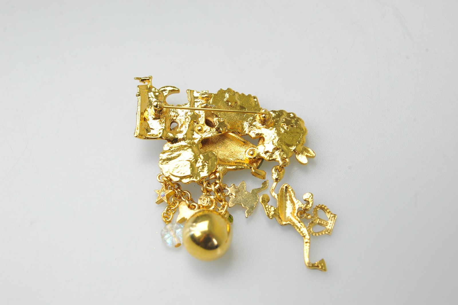 Kirks Folly Brooch dangle charm enamel rhinestone Frog Fairy prince crown AL14